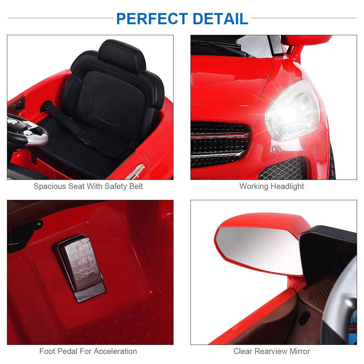 6 V Kids Ride on Car w/ RC + LED Lights + MP3- RedÂ