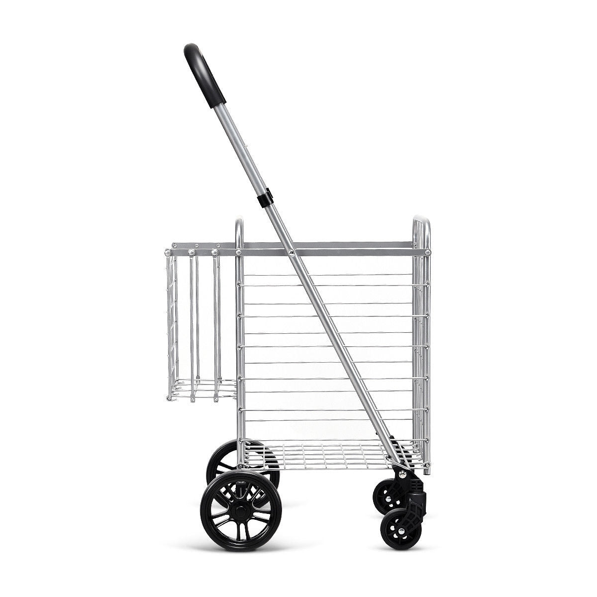 Folding Shopping Cart Basket Rolling Trolley with Adjustable Handle-SilverÂ