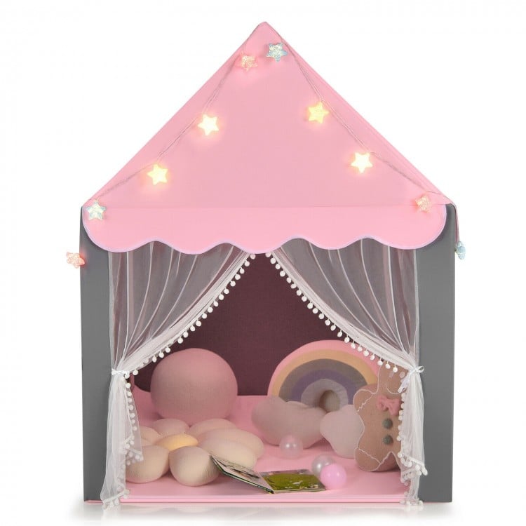 Kids Playhouse Tent with Star Lights and Mat-Beige