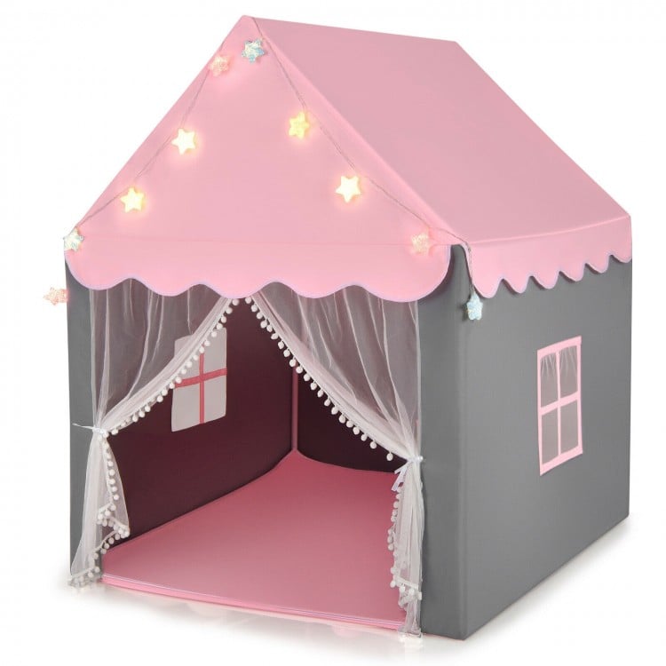 Kids Playhouse Tent with Star Lights and Mat-Beige