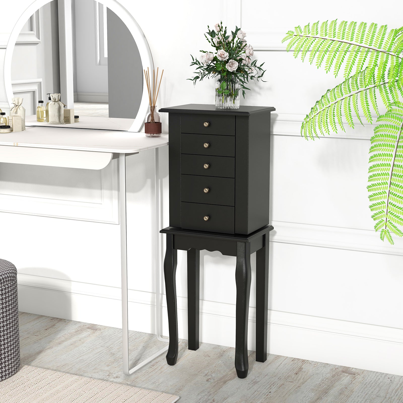 2 Colors Armoire Storage Standing Jewelry Cabinet with Mirror-BlackÂ