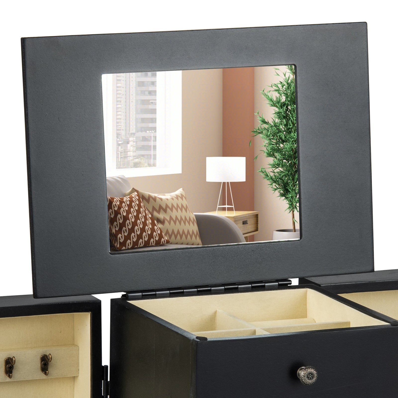 2 Colors Armoire Storage Standing Jewelry Cabinet with Mirror-BlackÂ