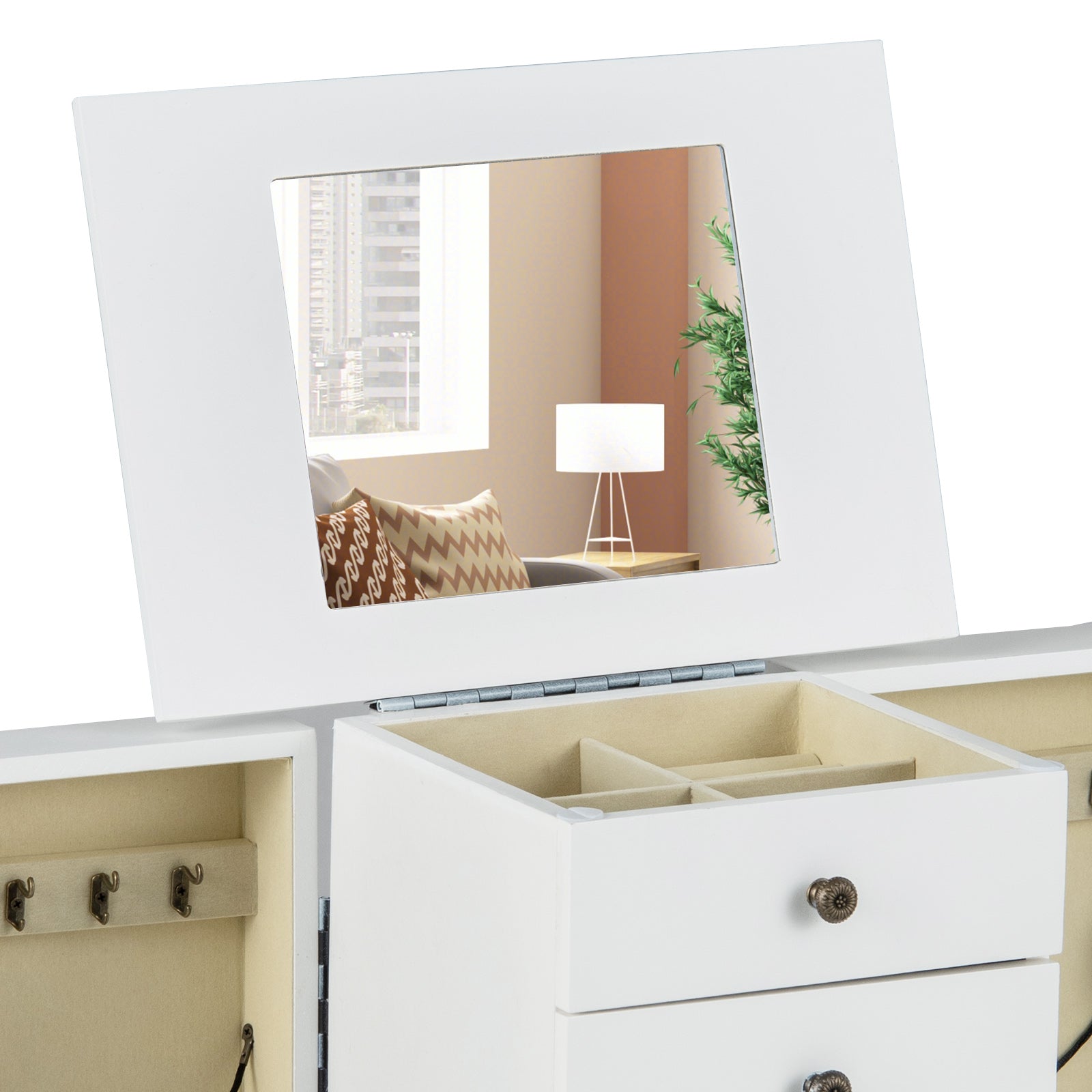 2 Colors Armoire Storage Standing Jewelry Cabinet with Mirror-WhiteÂ