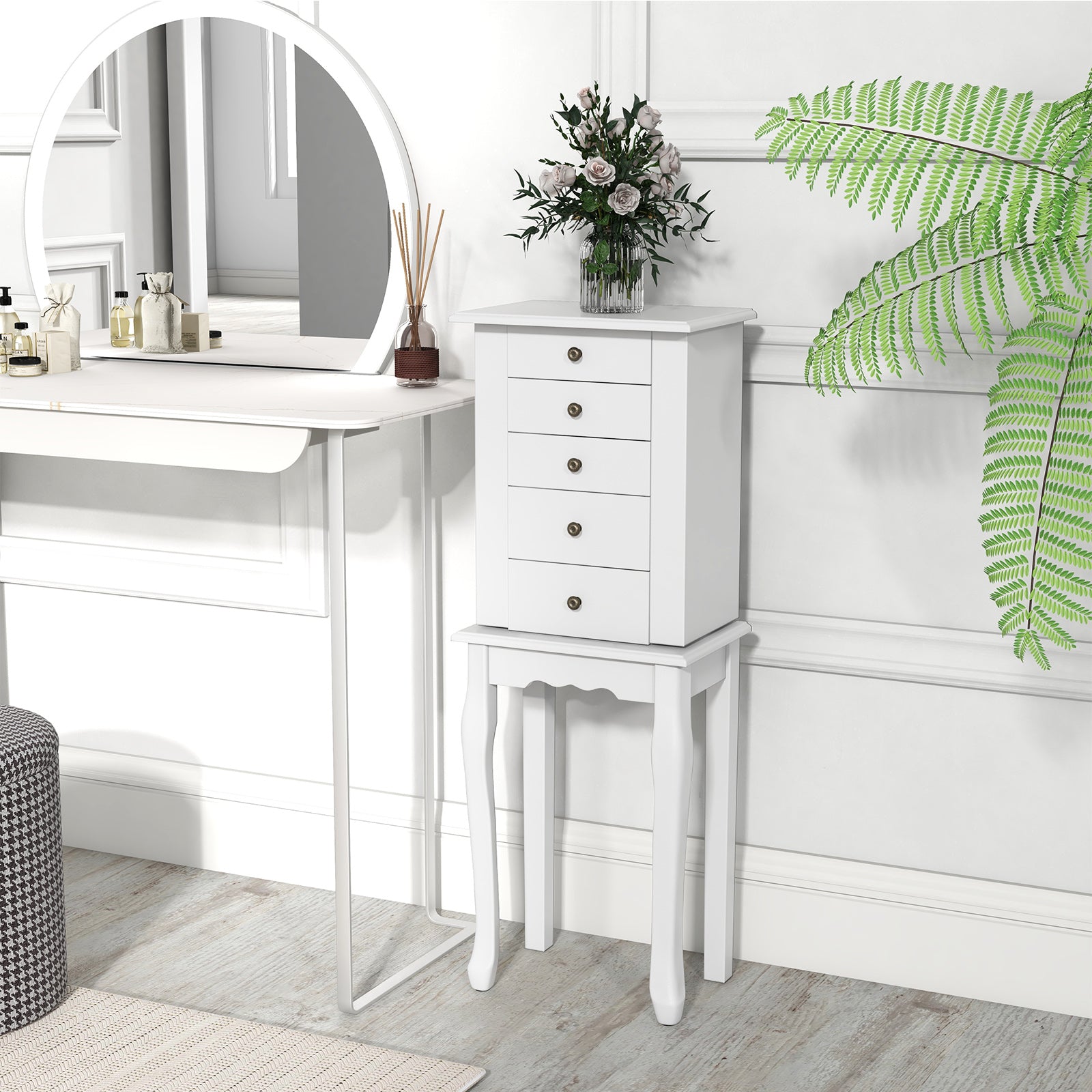 2 Colors Armoire Storage Standing Jewelry Cabinet with Mirror-WhiteÂ