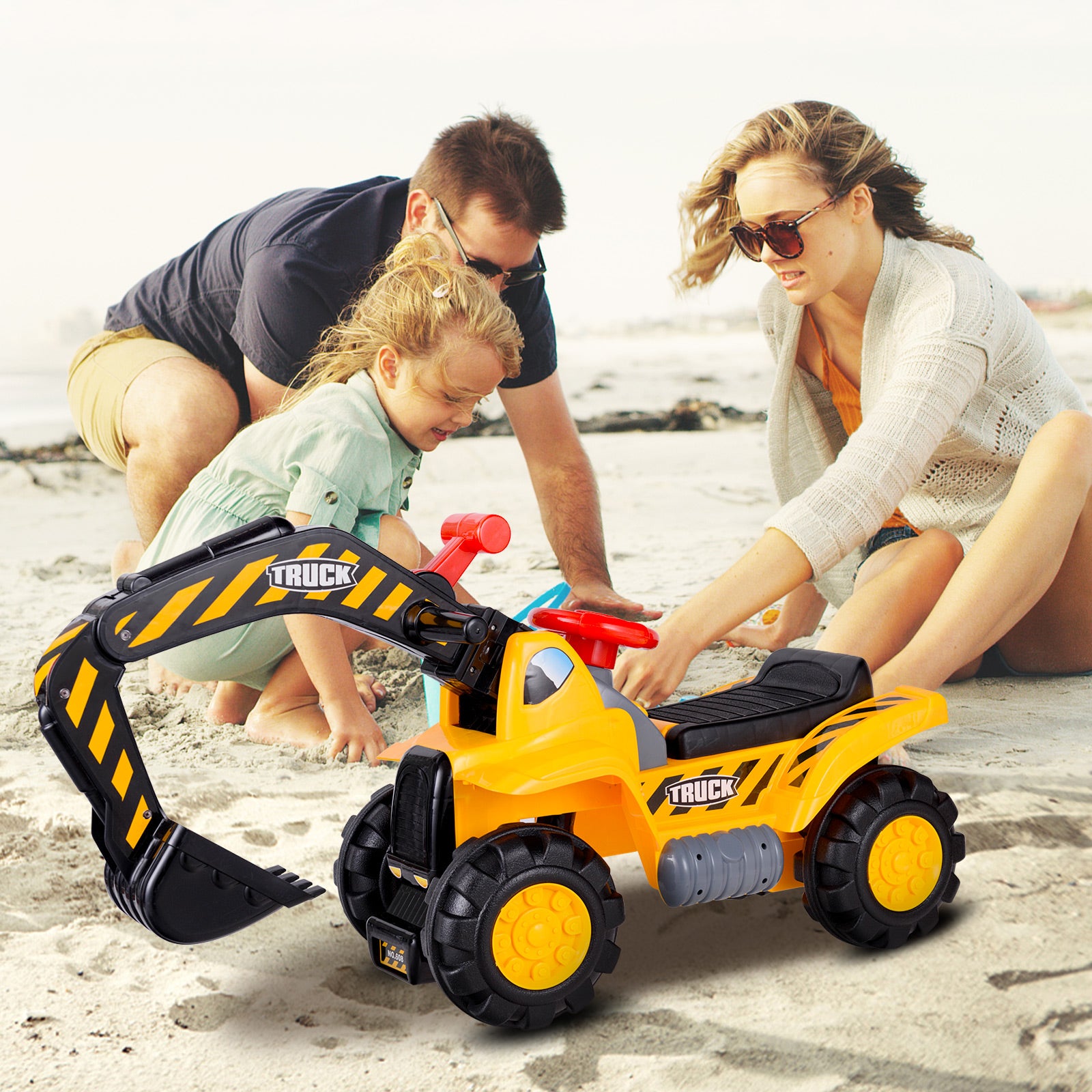 Ride on Push Car Bulldozer Digger Toy with Safety Helmet and Working ShovelÂ