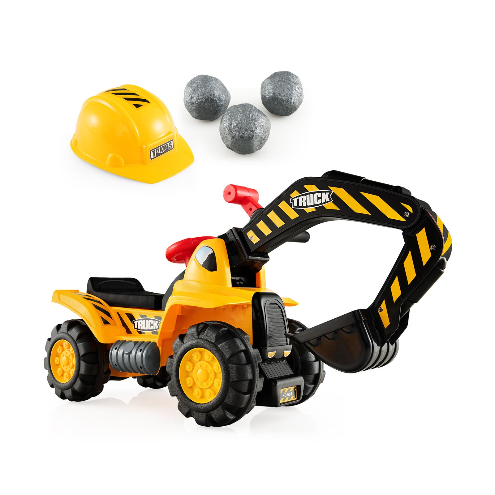 Ride on Push Car Bulldozer Digger Toy with Safety Helmet and Working ShovelÂ