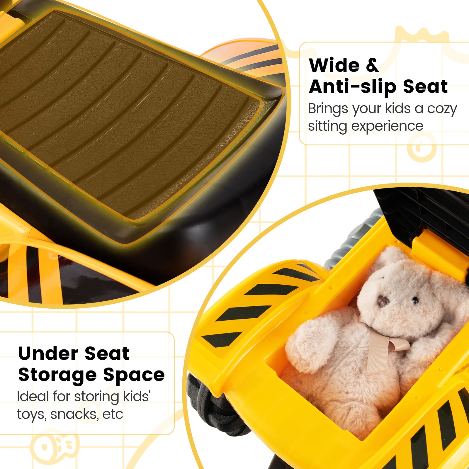 Ride on Push Car Bulldozer Digger Toy with Safety Helmet and Working ShovelÂ