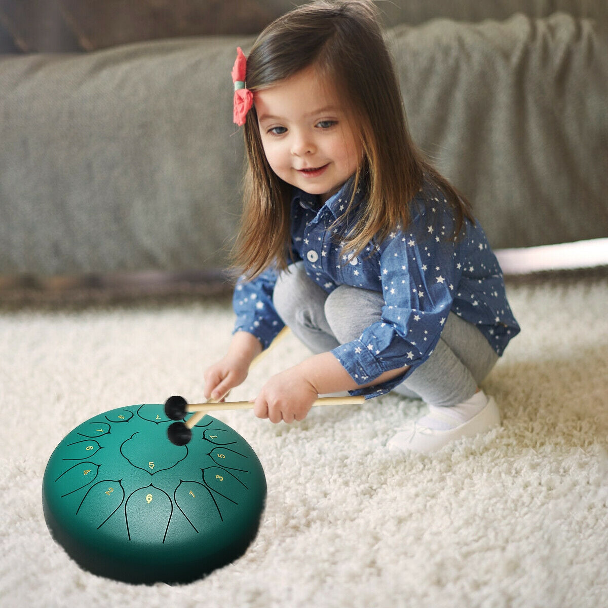 Steel Tongue Handpan Drum 13 Notes 12â€-GreenÂ