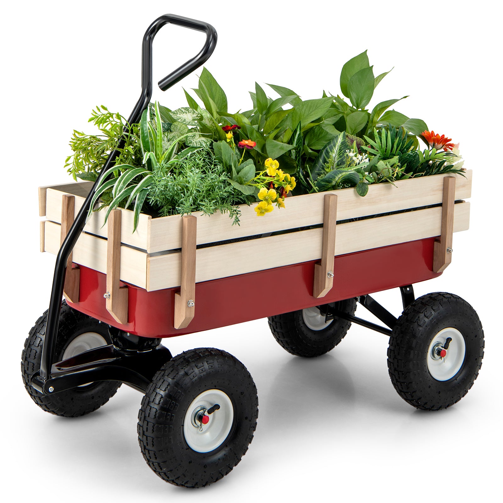 Garden Cart with Wood Railing and Pneumatic WheelsÂ