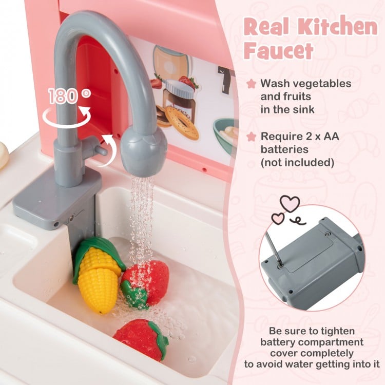 Kids Play Kitchen Toy with Stove Sink Oven with Light and Sound-Gray