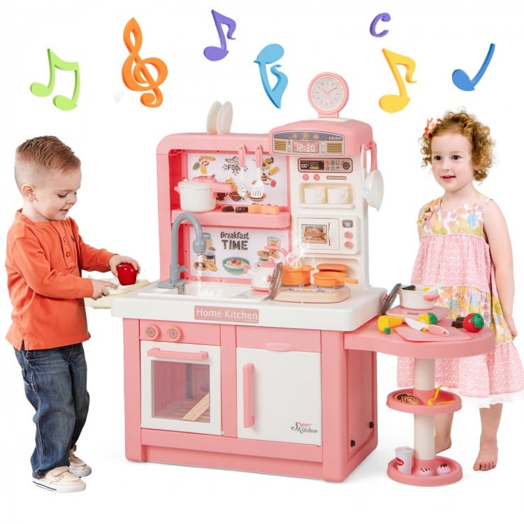 Kids Play Kitchen Toy with Stove Sink Oven with Light and Sound-Gray