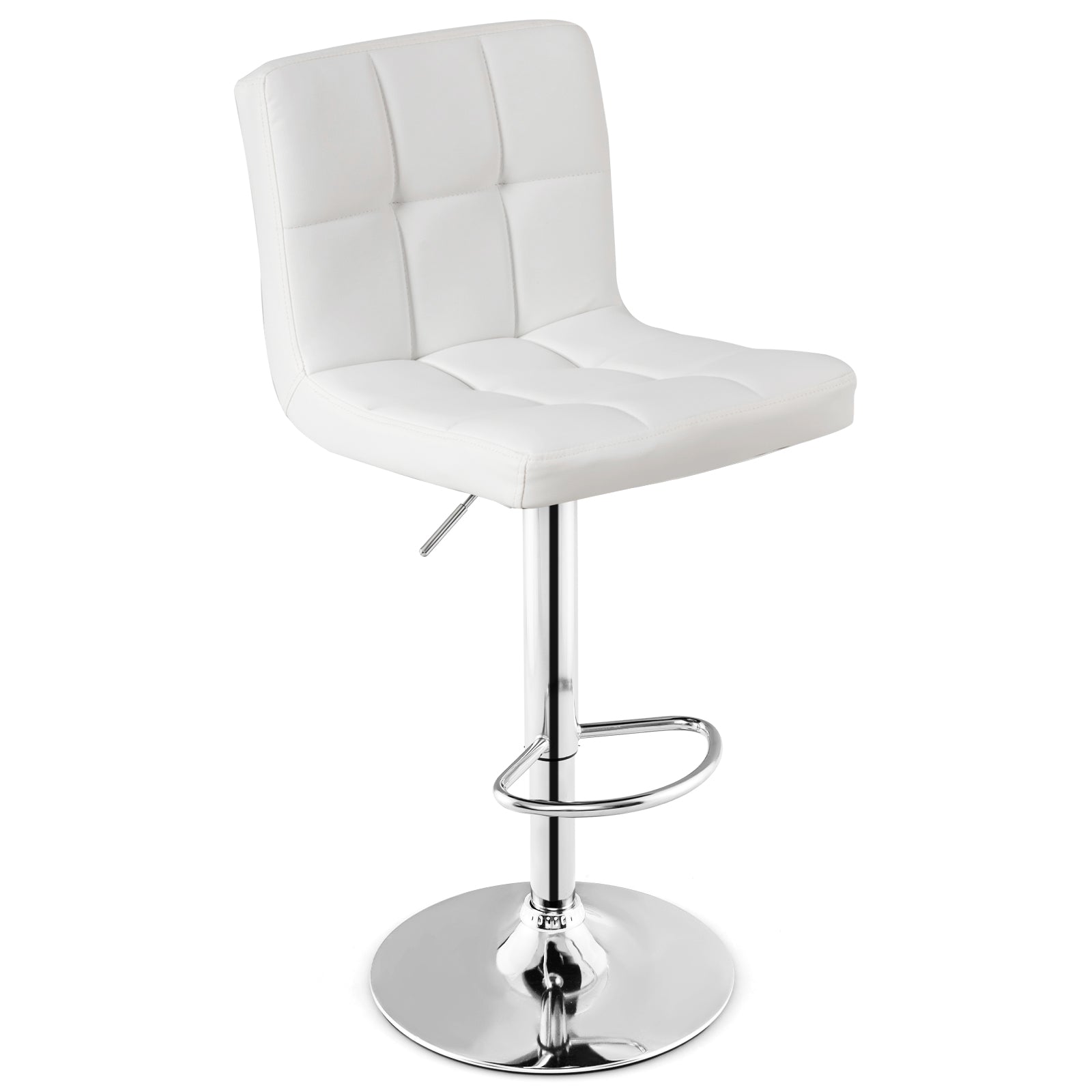 Adjustable Swivel Bar Stool with PU Leather-WhiteÂ