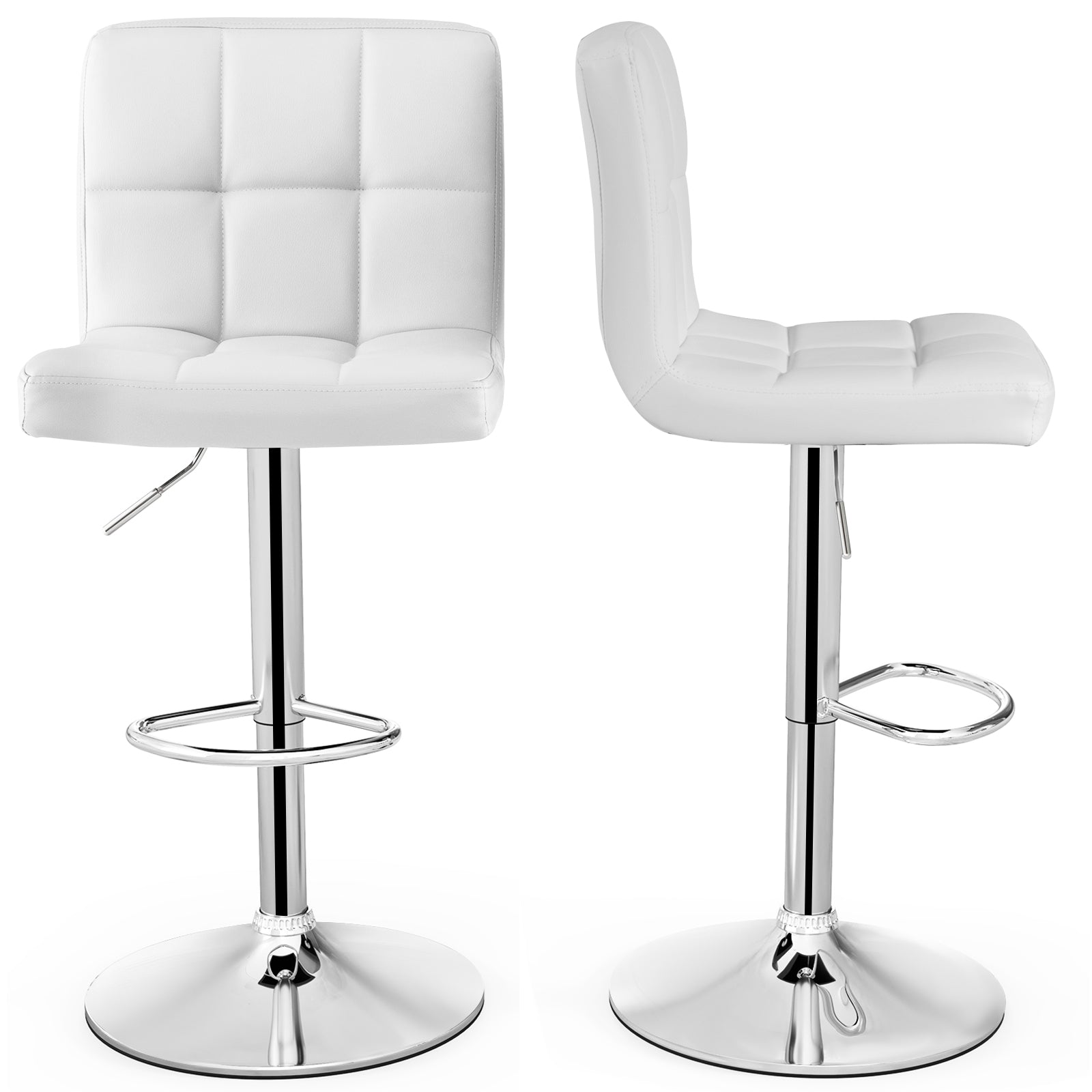Adjustable Swivel Bar Stool with PU Leather-WhiteÂ