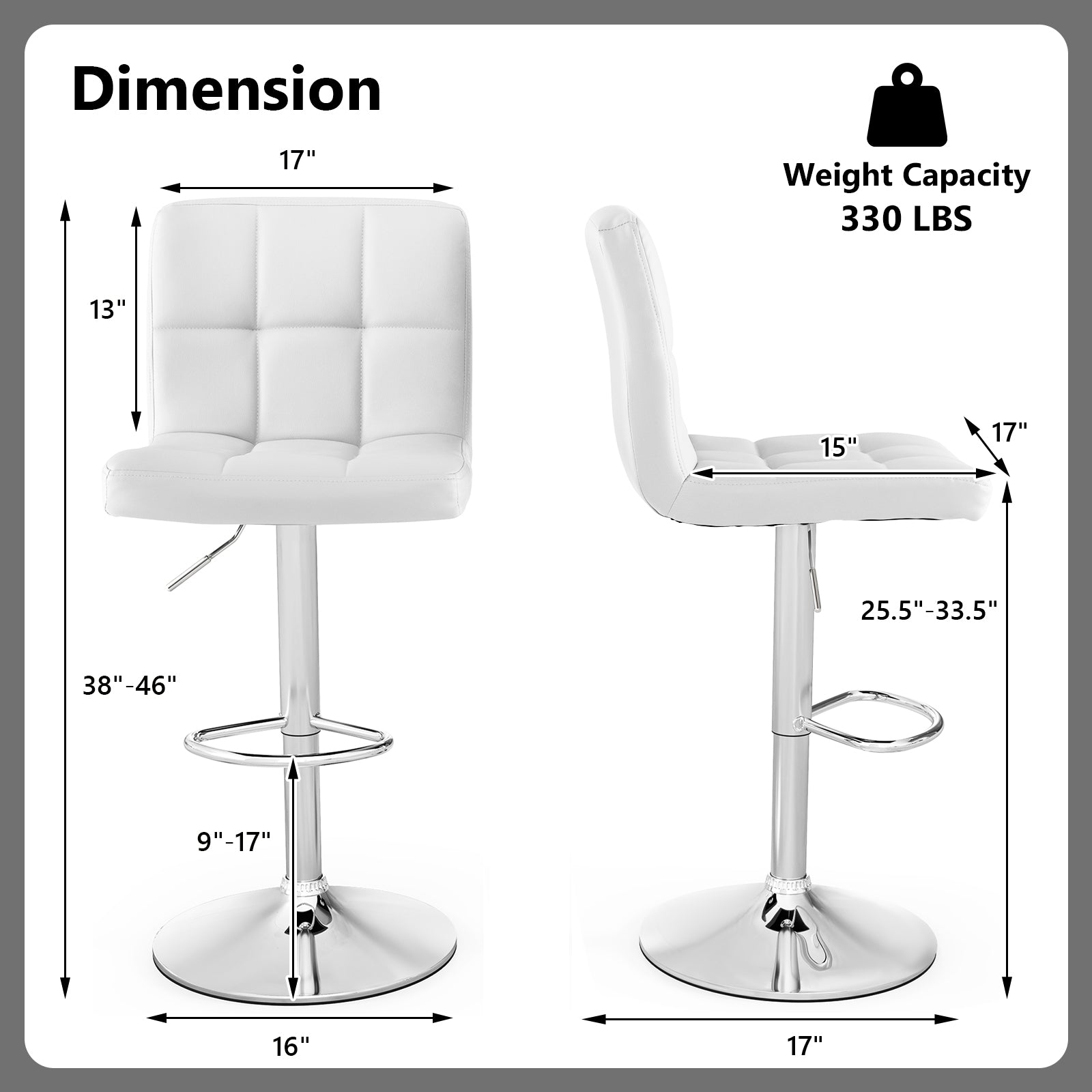 Adjustable Swivel Bar Stool with PU Leather-WhiteÂ