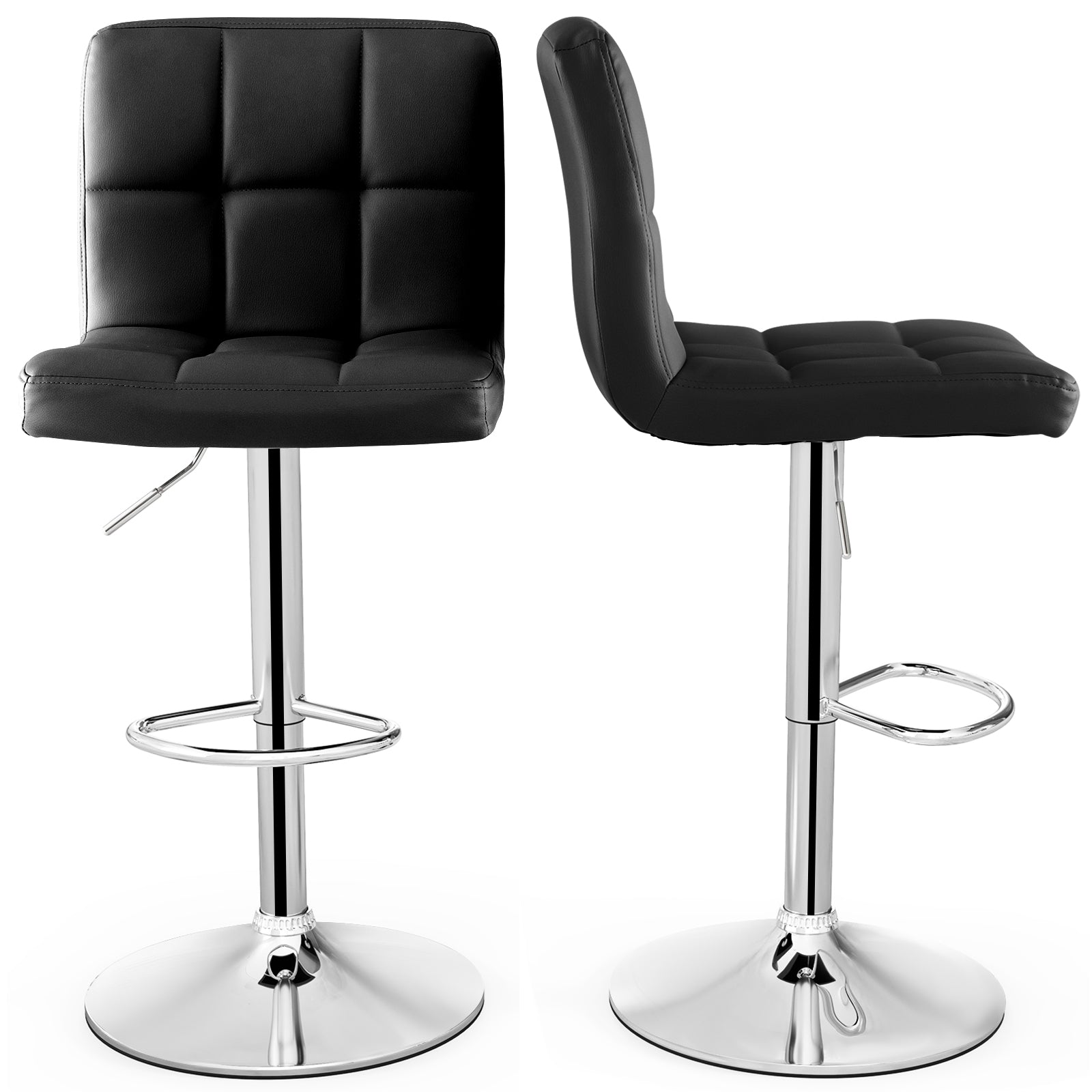Adjustable Swivel Bar Stool with PU Leather-BlackÂ