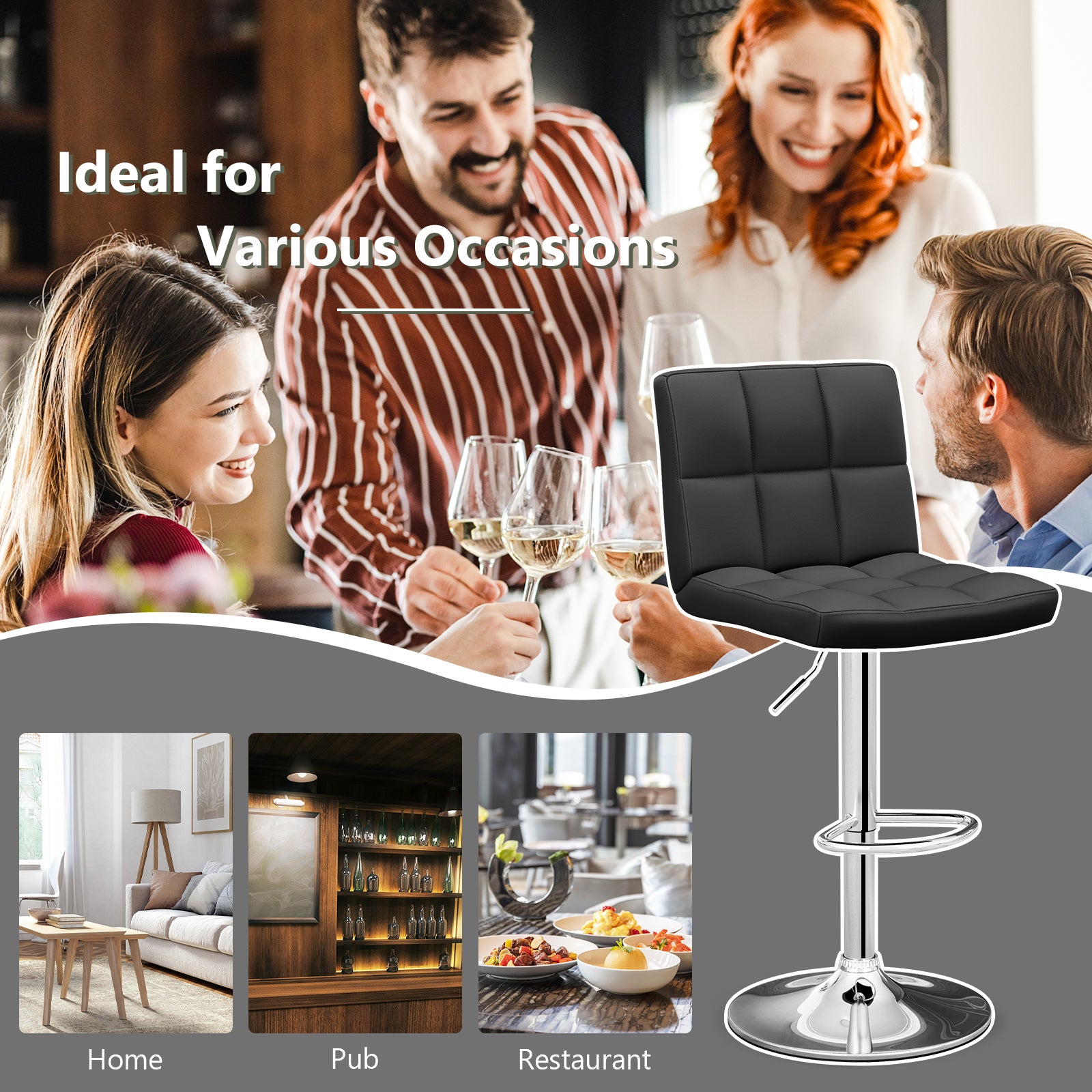 Adjustable Swivel Bar Stool with PU Leather-BlackÂ