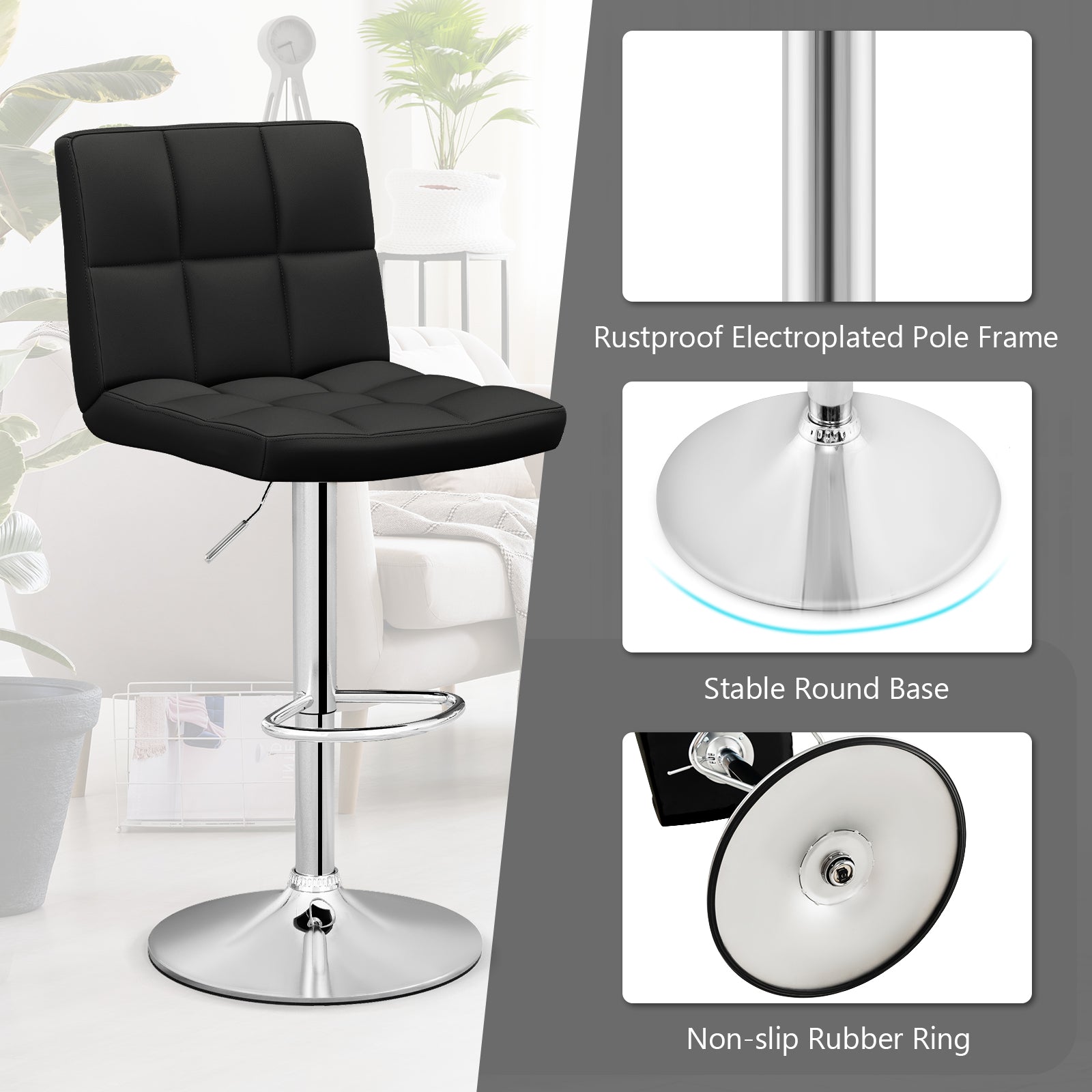 Adjustable Swivel Bar Stool with PU Leather-BlackÂ