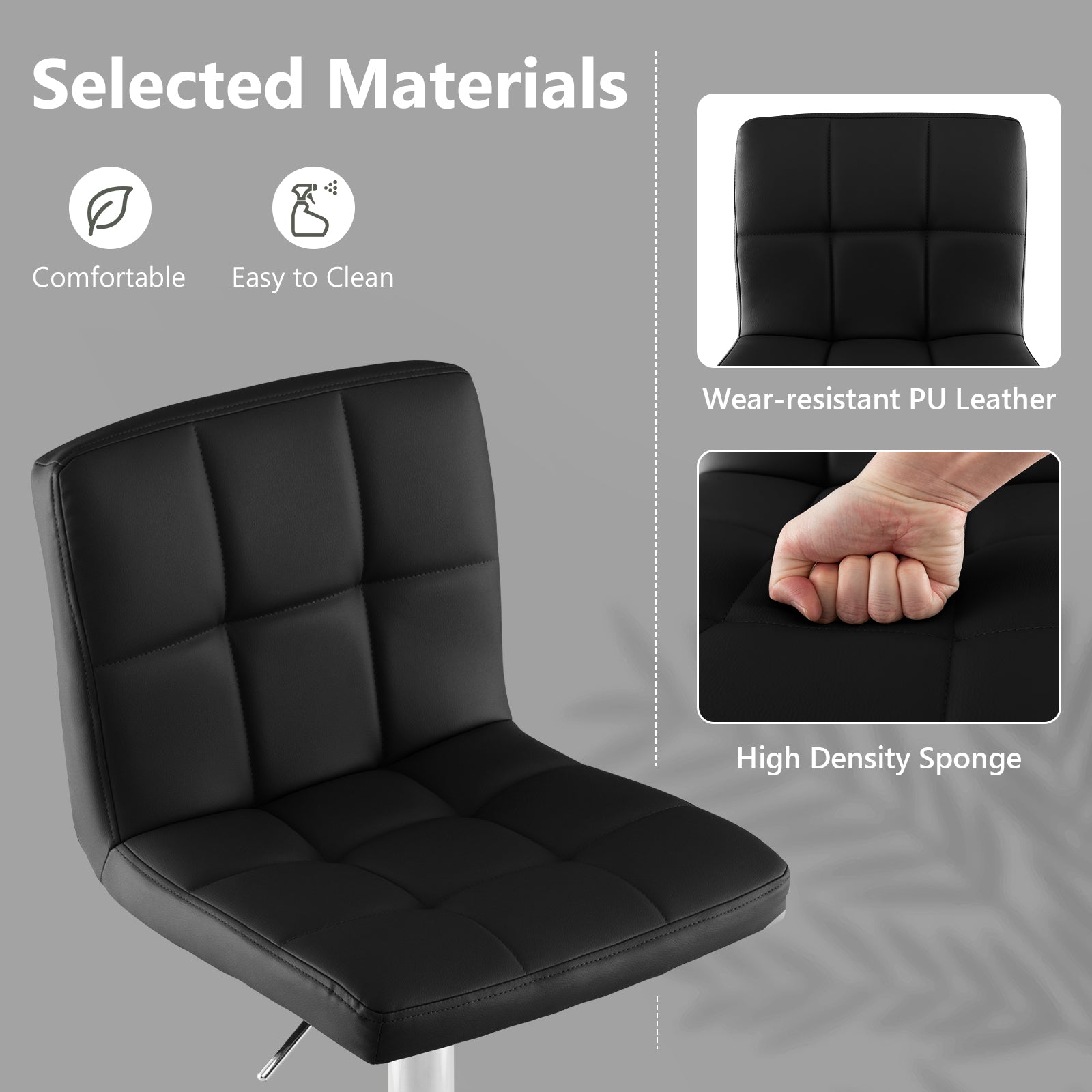 Adjustable Swivel Bar Stool with PU Leather-BlackÂ