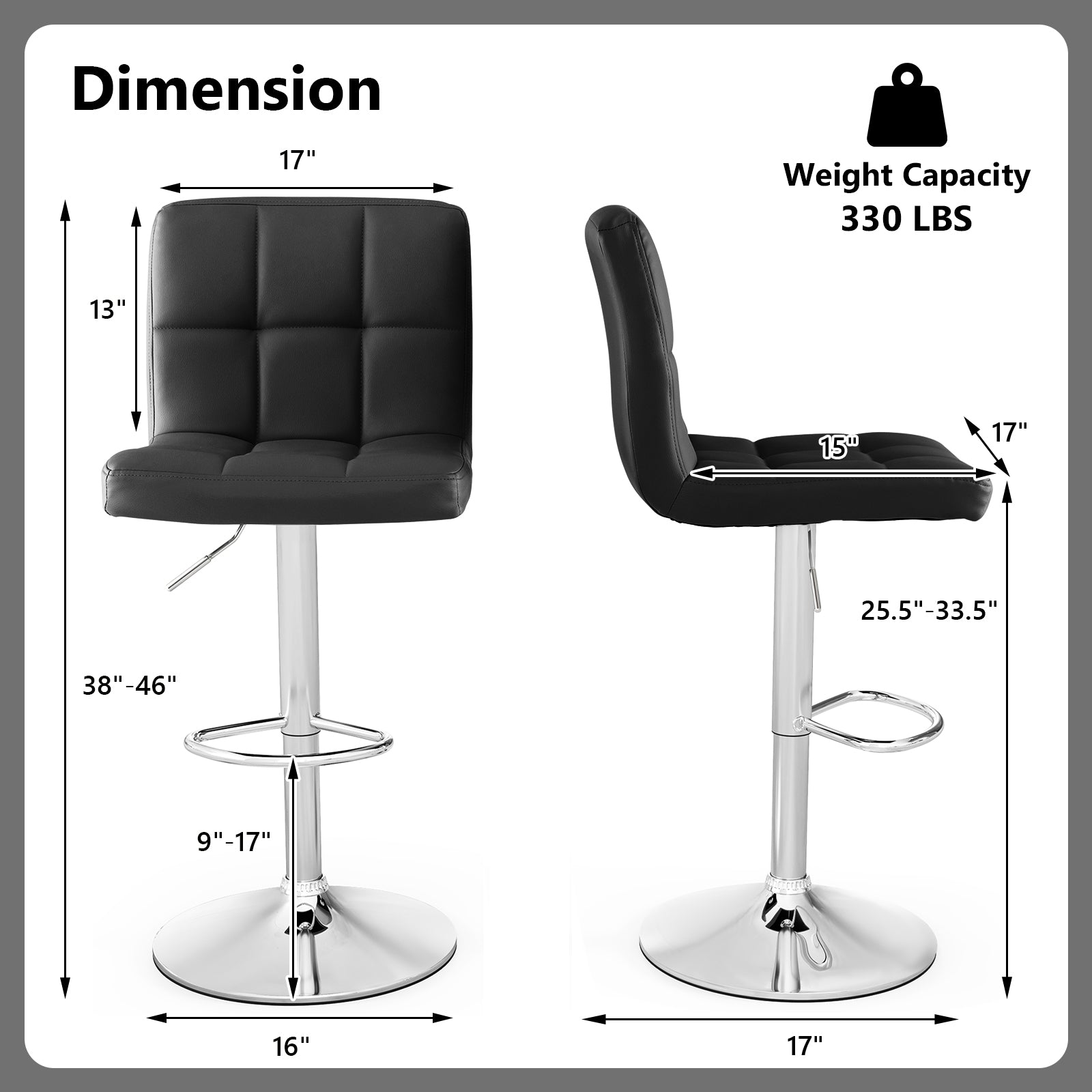 Adjustable Swivel Bar Stool with PU Leather-BlackÂ