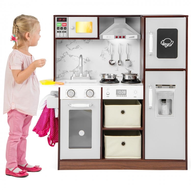 Kids Modern Toy Kitchen Playset with Attractive Lights and Sounds-Coffee