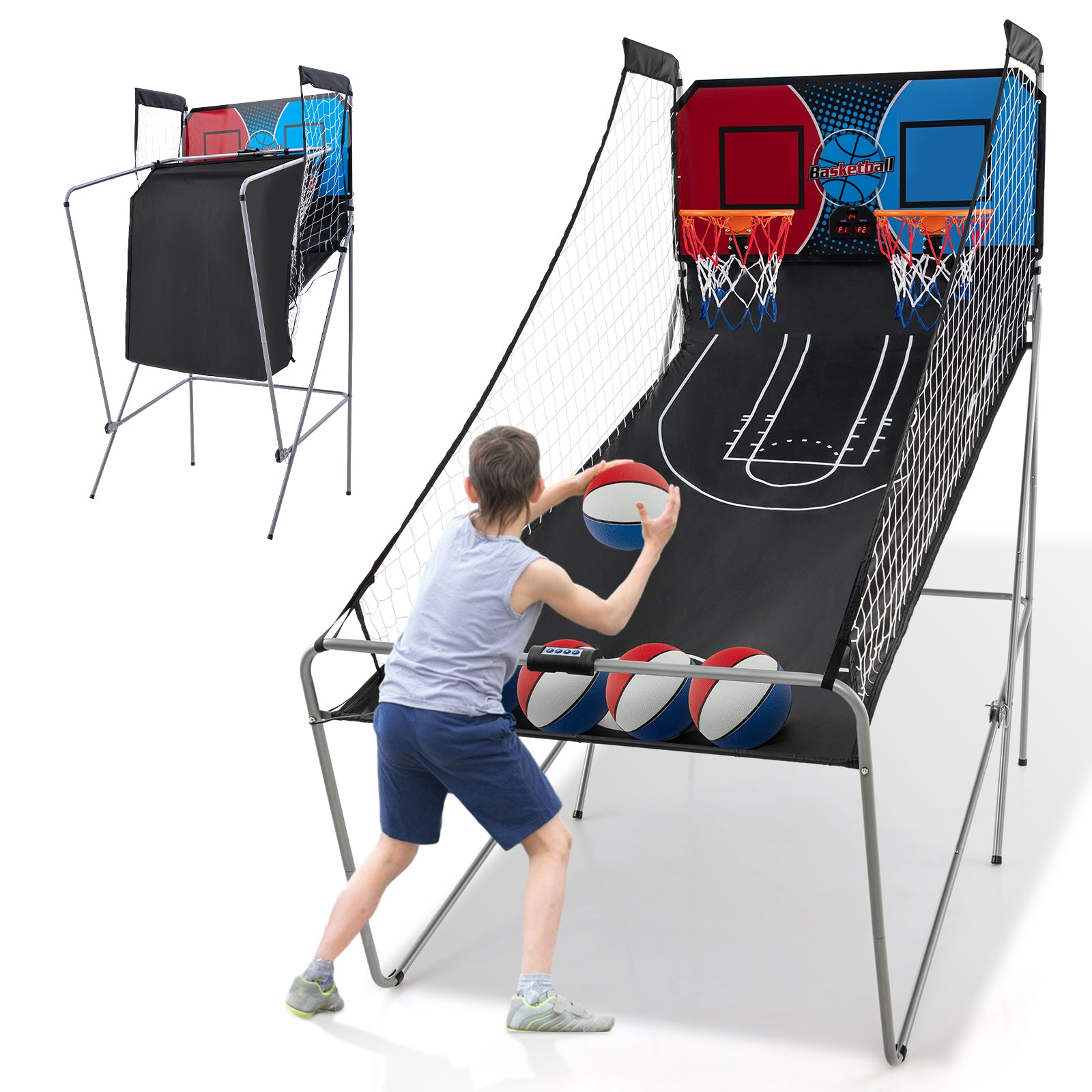 Dual Shot Basketball Arcade Game | Foldable Electronic Basketball Game with 8 Game Modes & 4 Basketballs