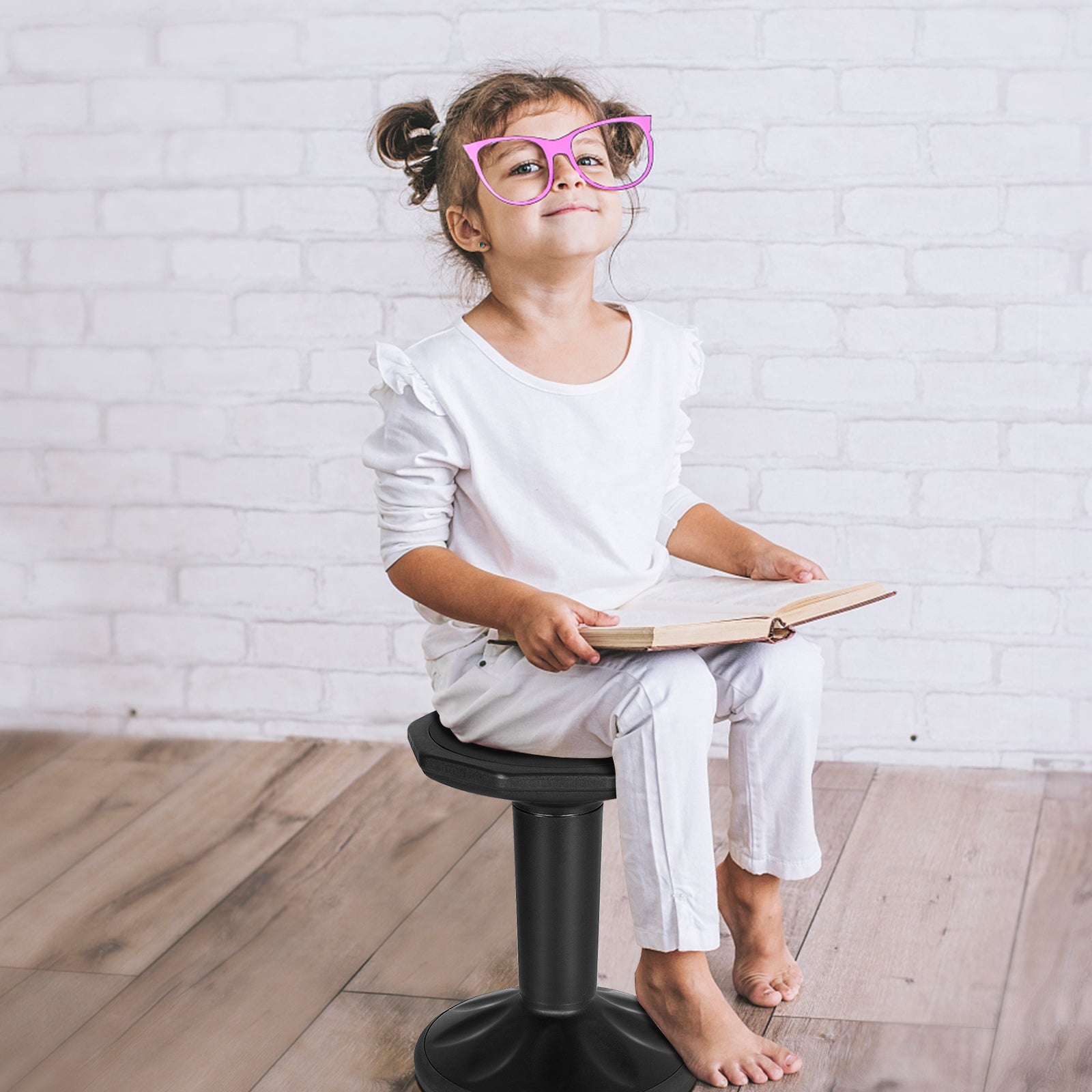 Adjustable Active Learning Stool Sitting Home Office Wobble Chair with Cushion Seat -BlackÂ
