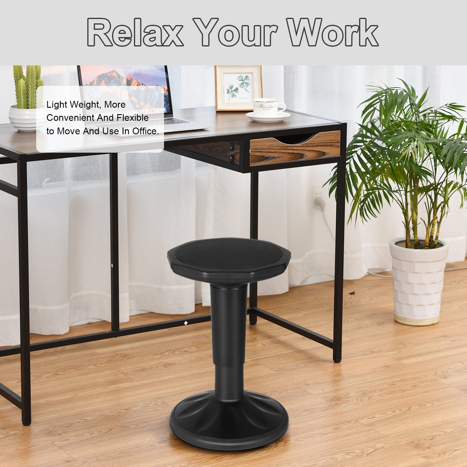 Adjustable Active Learning Stool Sitting Home Office Wobble Chair with Cushion Seat -BlackÂ