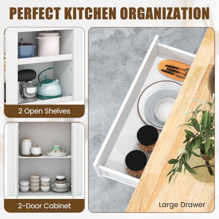 Modern Kitchen Island with Rubber Wood Countertop and Storage-White