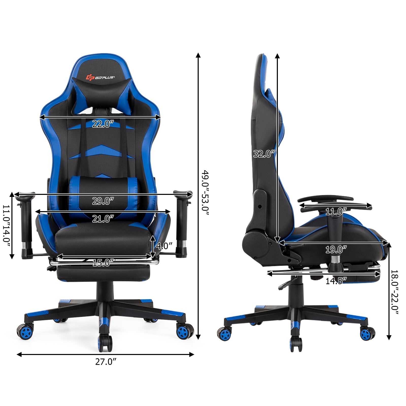 Massage Gaming Chair with Footrest-BlueÂ