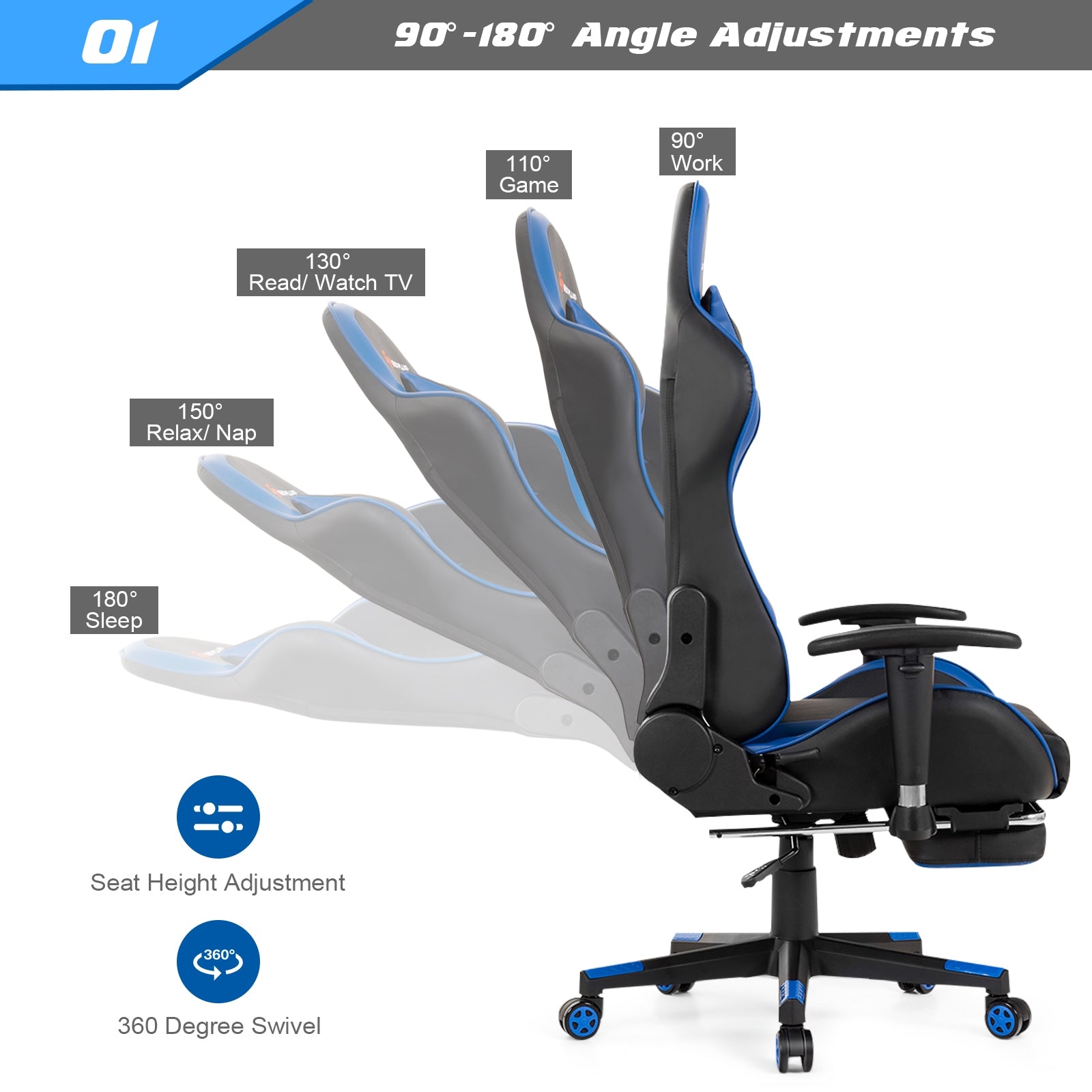 Massage Gaming Chair with Footrest-BlueÂ