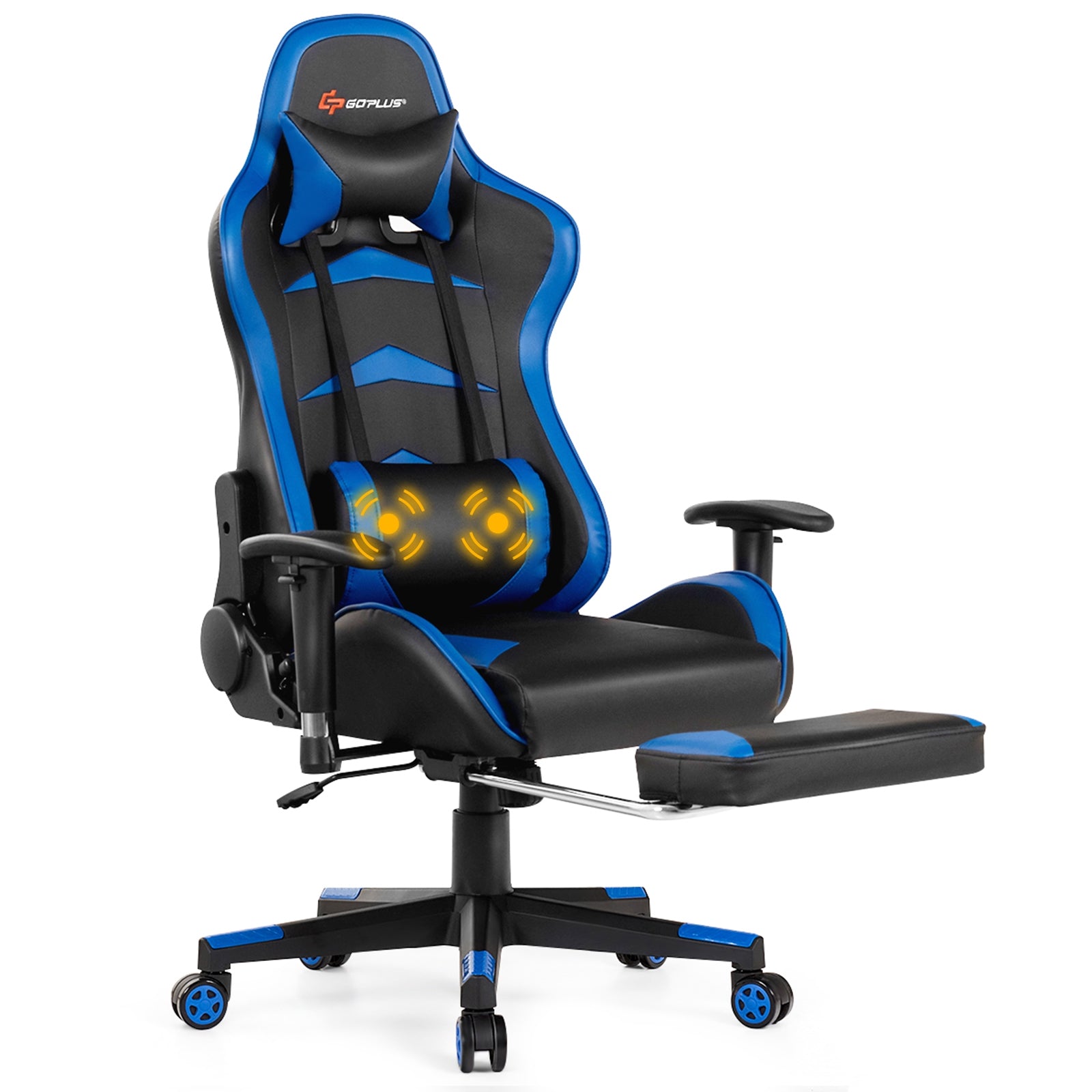 Massage Gaming Chair with Footrest-BlueÂ