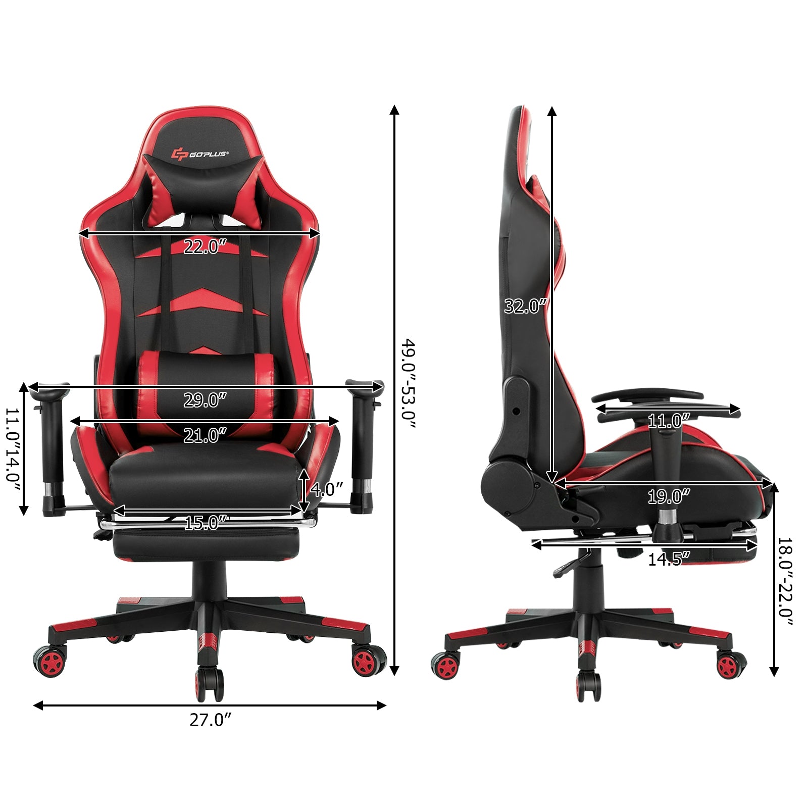 Massage Gaming Chair with Footrest-RedÂ