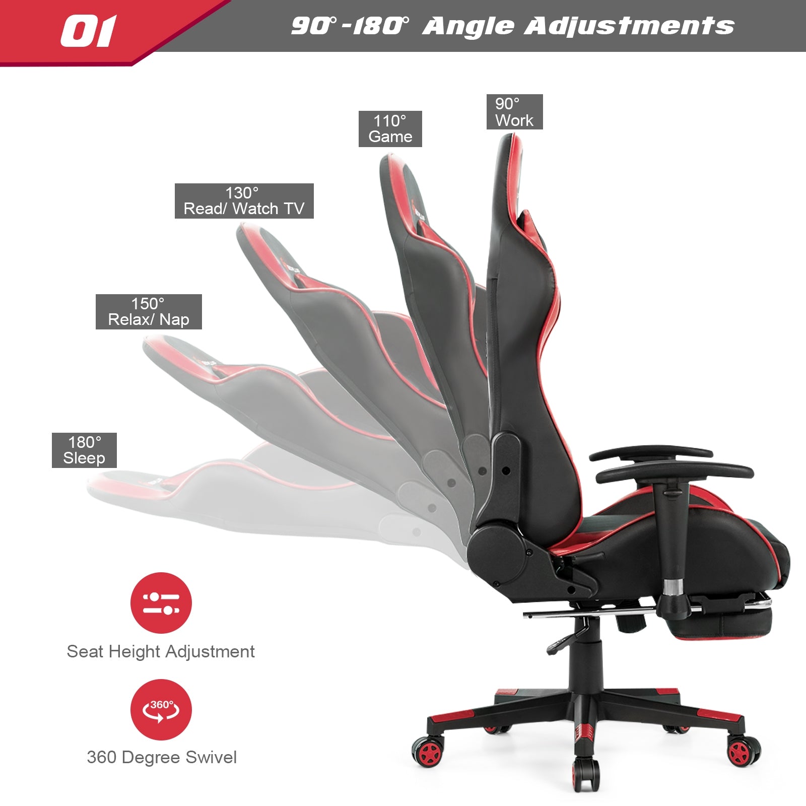 Massage Gaming Chair with Footrest-RedÂ