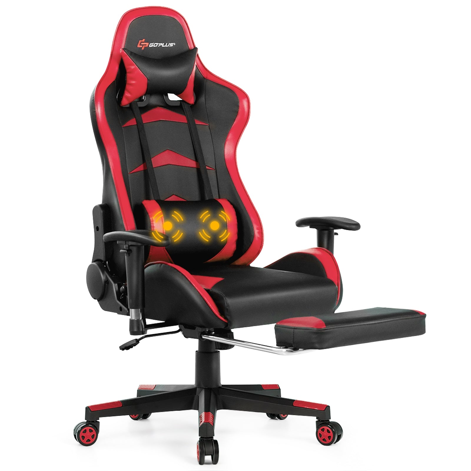 Massage Gaming Chair with Footrest-RedÂ