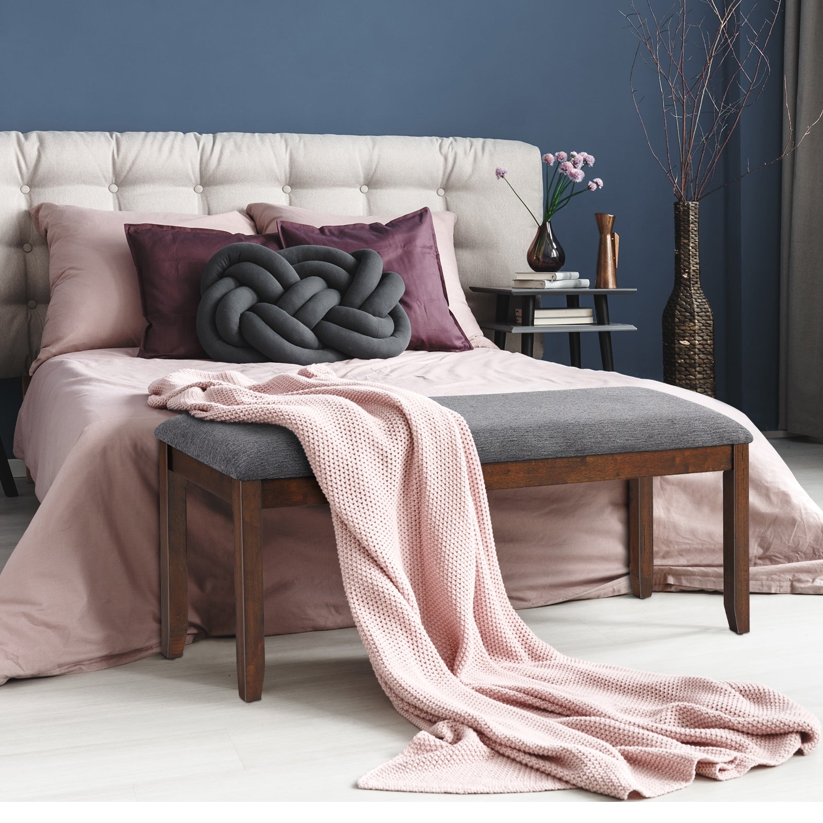 Upholstered Entryway Bench Footstool with Wood LegsÂ