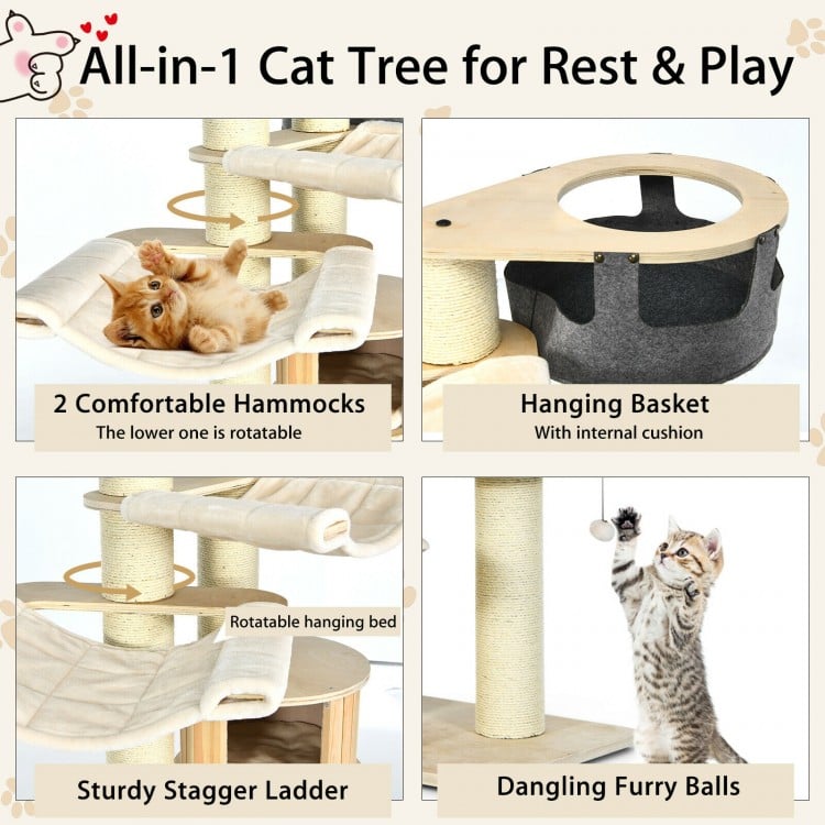 77.5-Inch Cat Tree Condo Multi-Level Kitten Activity Tower with Sisal Posts-Cream White