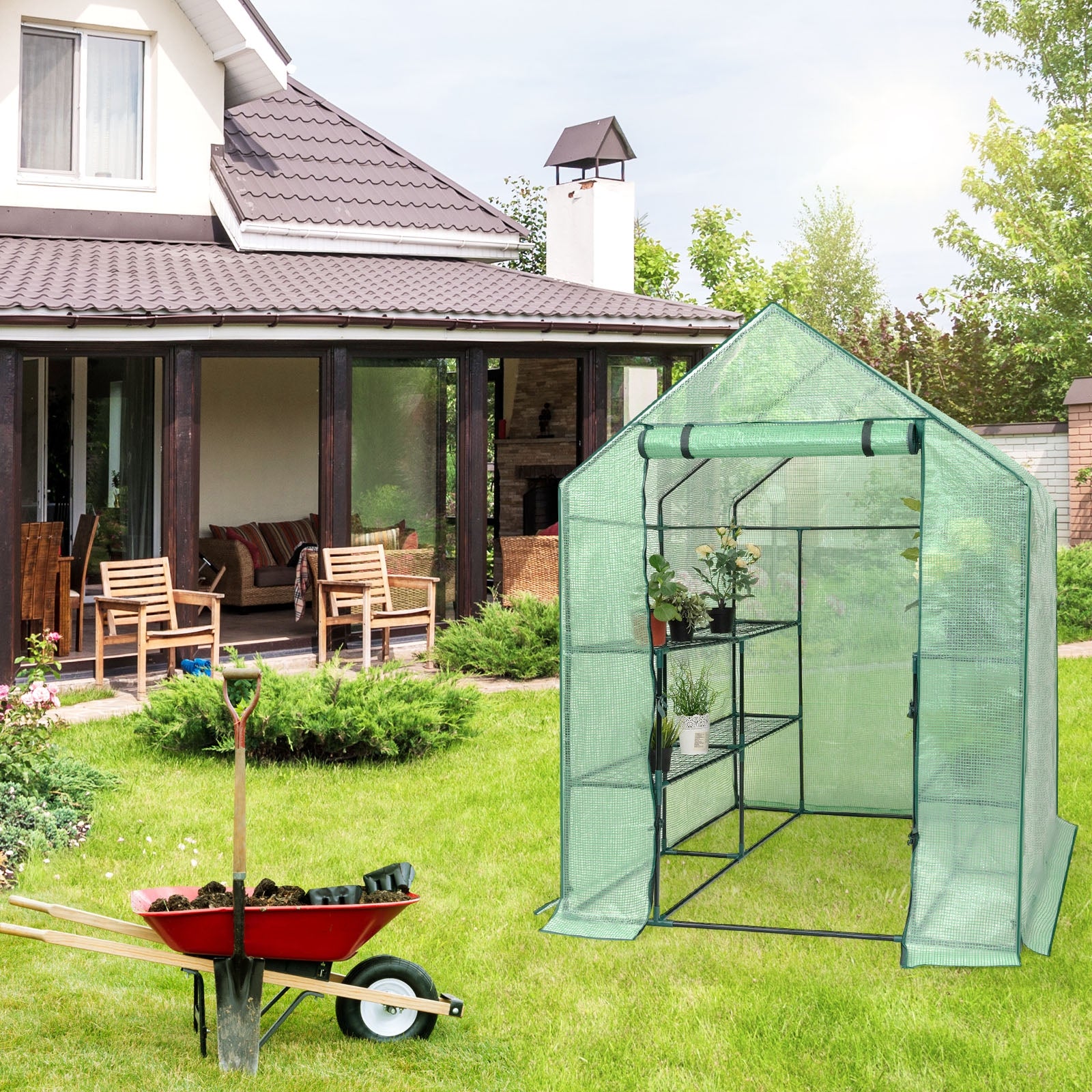 8 shelves Mini Walk In Greenhouse Outdoor Gardening Plant Green HouseÂ