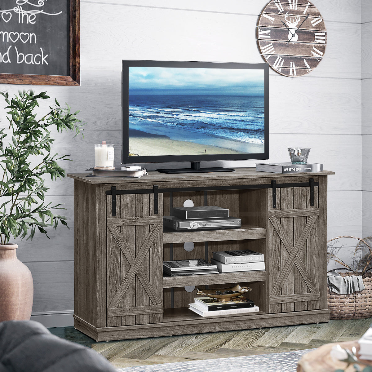 Sliding Barn TV Stand Console Table-GrayÂ