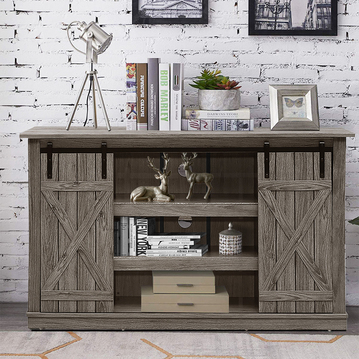 Sliding Barn TV Stand Console Table-GrayÂ