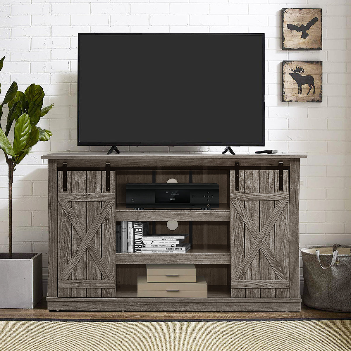 Sliding Barn TV Stand Console Table-GrayÂ