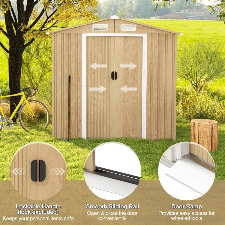 6 x 4 Feet Galvanized Steel Storage Shed with Lockable Sliding Doors-Natural
