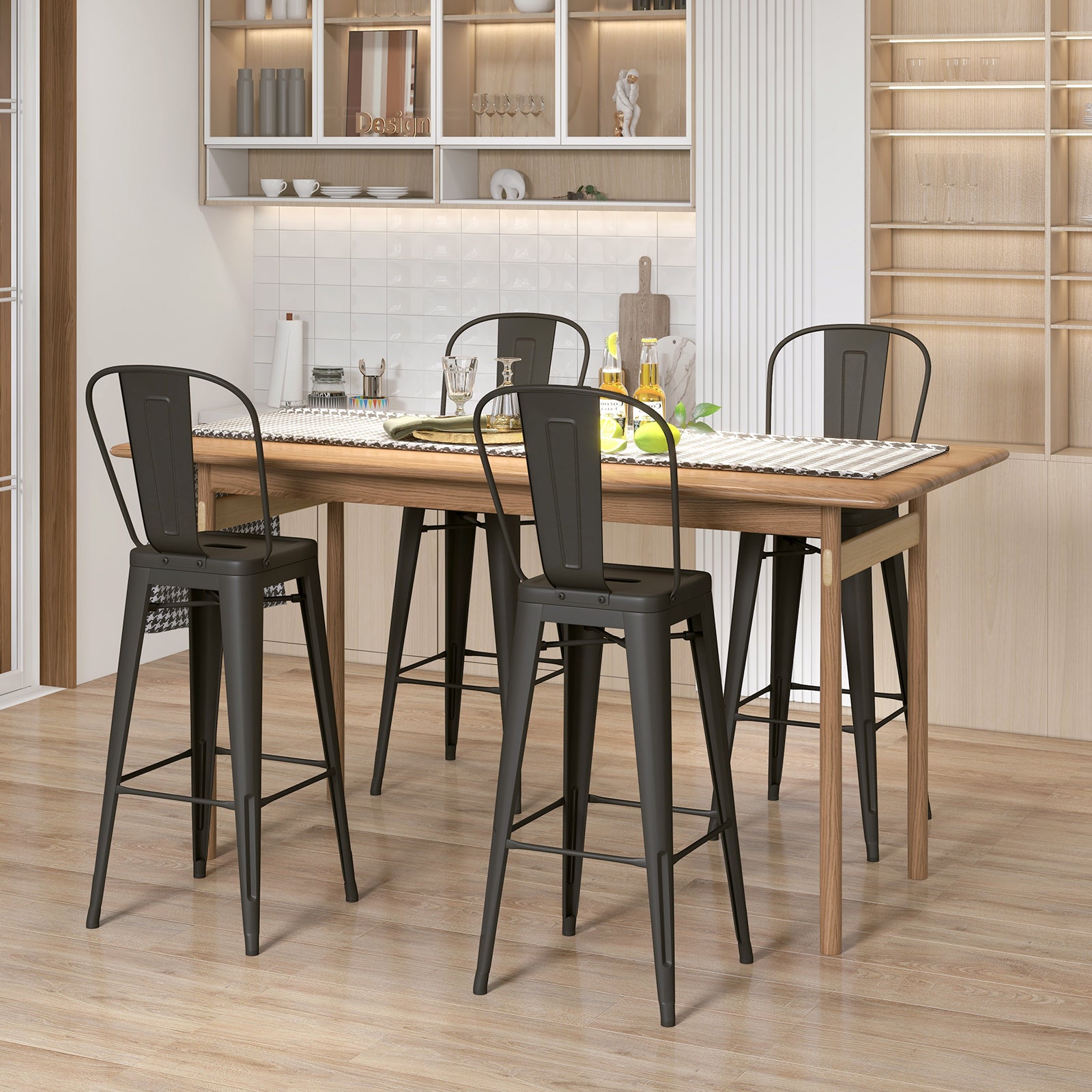 30 Inch Height Set of 4 High Back Metal Industrial Bar Stools-GunÂ