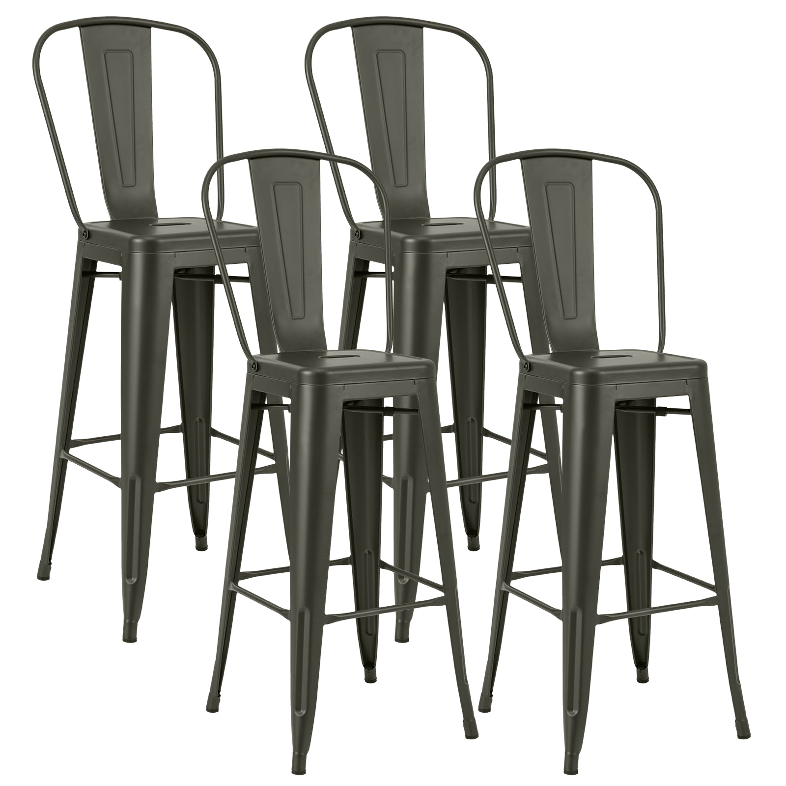 30 Inch Height Set of 4 High Back Metal Industrial Bar Stools-GunÂ