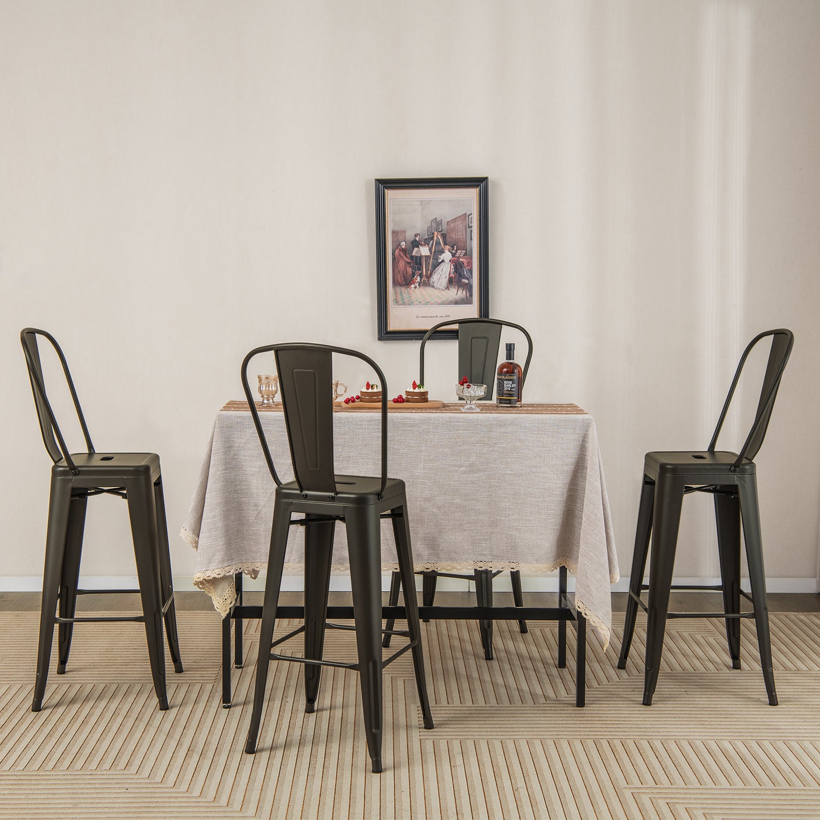 30 Inch Height Set of 4 High Back Metal Industrial Bar Stools-GunÂ