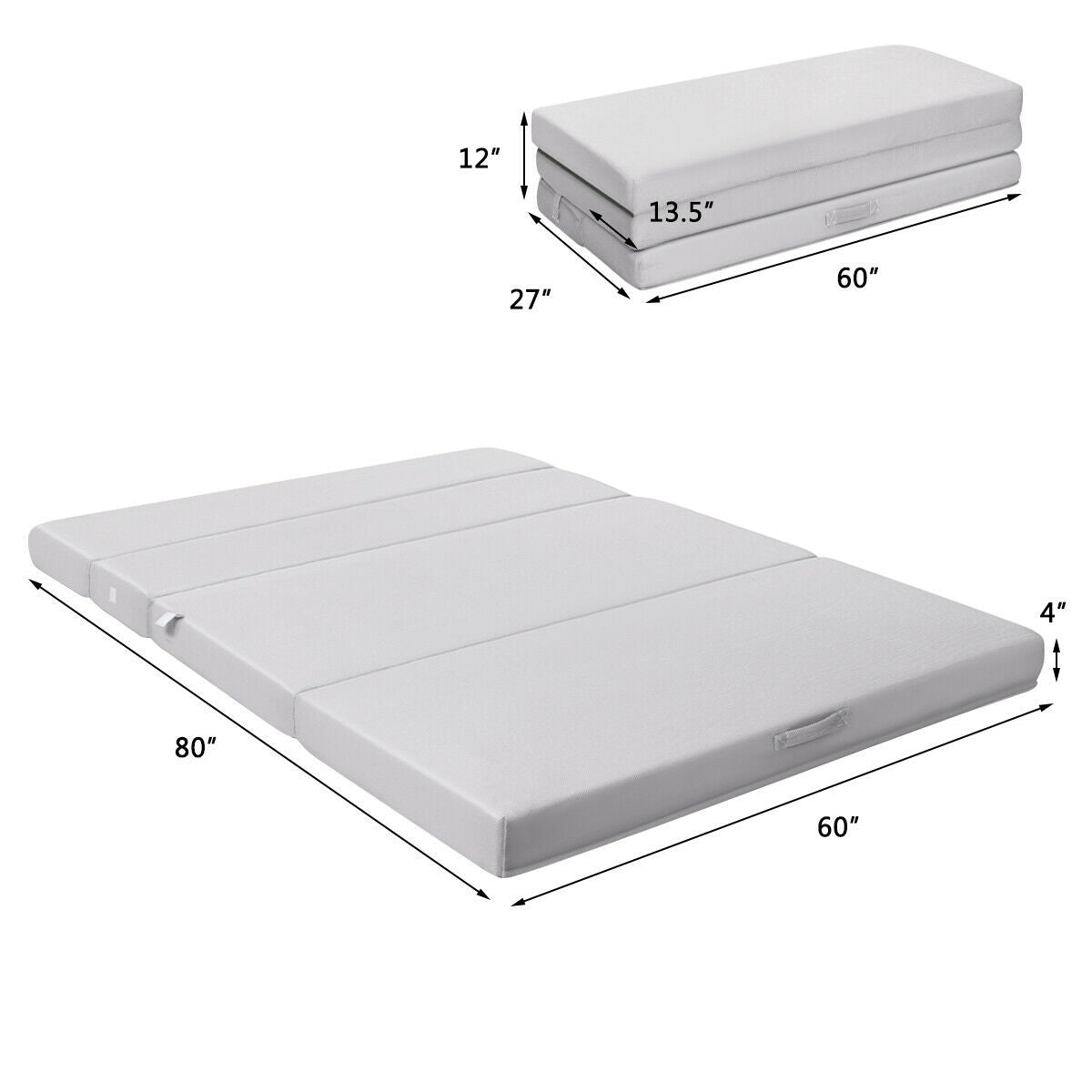 4 Inch Folding Sofa Bed Foam Mattress with Handles-Queen SizeÂ