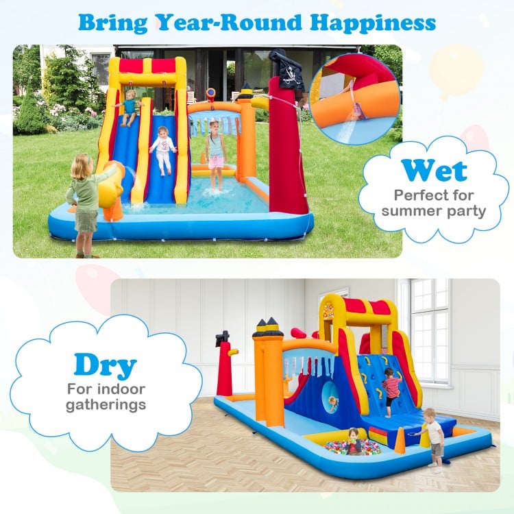 6-In-1 Inflatable Water Slide with Dual Slides and Cave Crawling Game without Blower