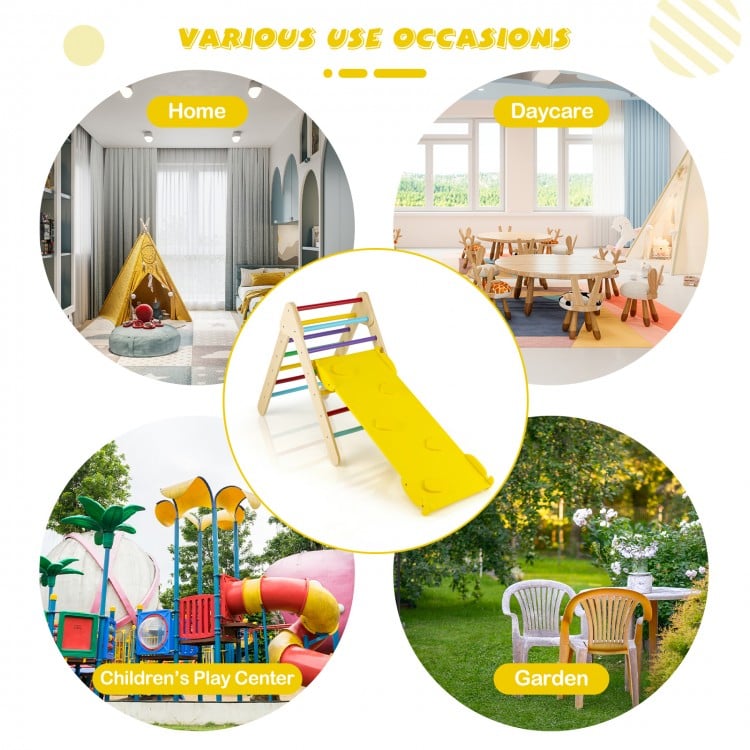 3-in-1 Wooden Climbing Triangle Set Triangle Climber with Ramp-Multicolor