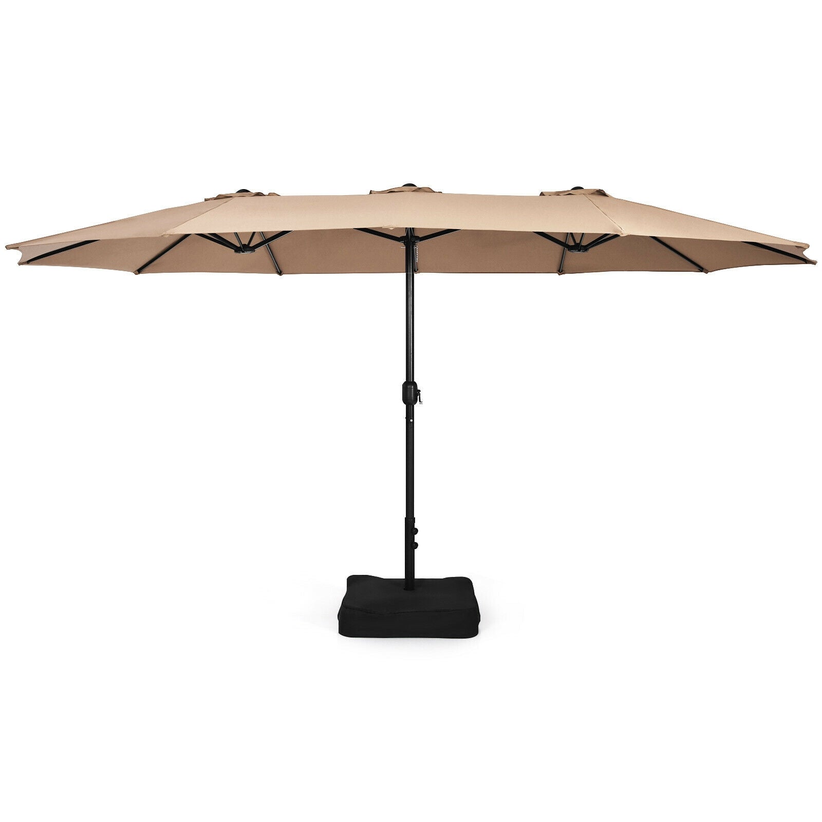 15 Feet Double-Sided Twin Patio Umbrella with Crank and Base Coffee in Outdoor Market-Coffee
