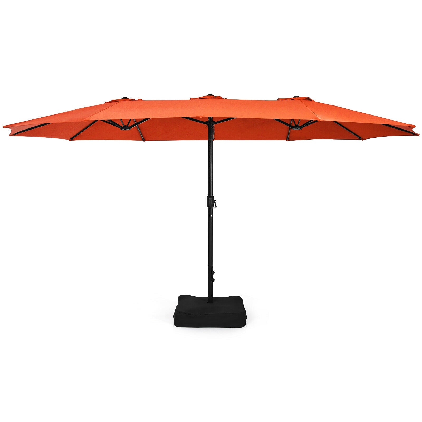 15 Feet Double-Sided Twin Patio Umbrella with Crank and Base Coffee in Outdoor Market-Orange