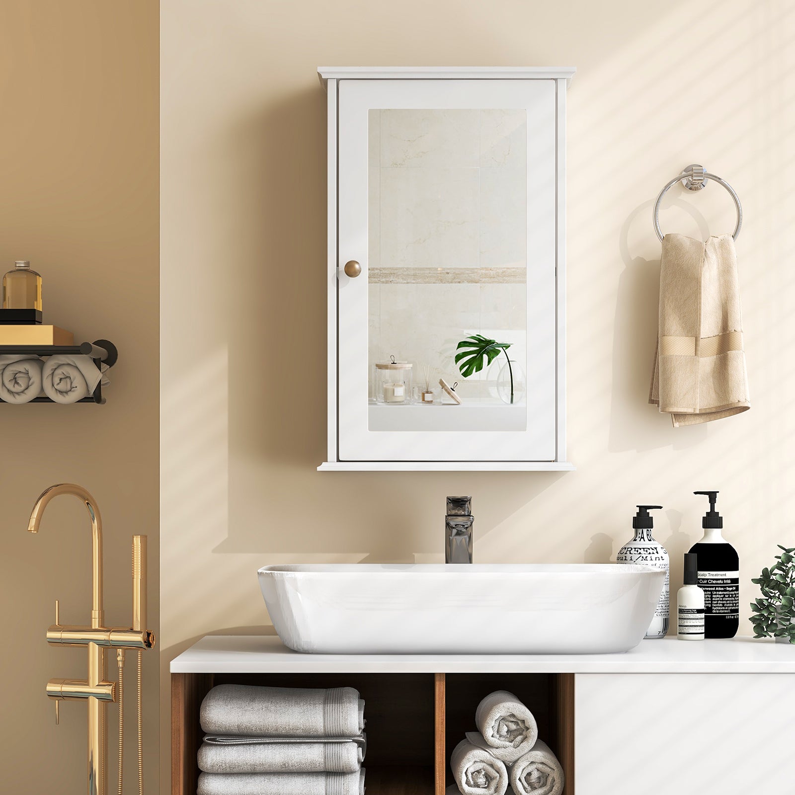 Bathroom Wall Cabinet with Single Mirror Door-WhiteÂ